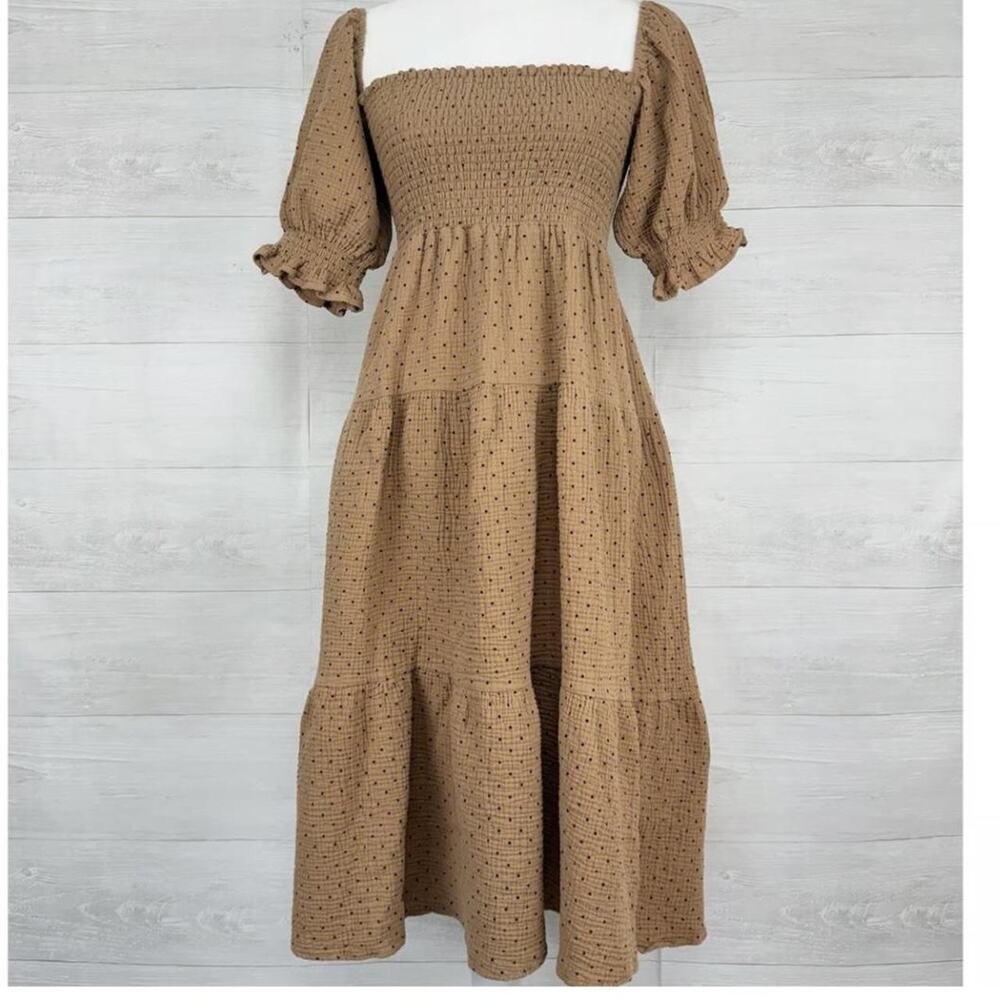 Revolve OPT gauzy cotton brown polka dot maxi dress XS